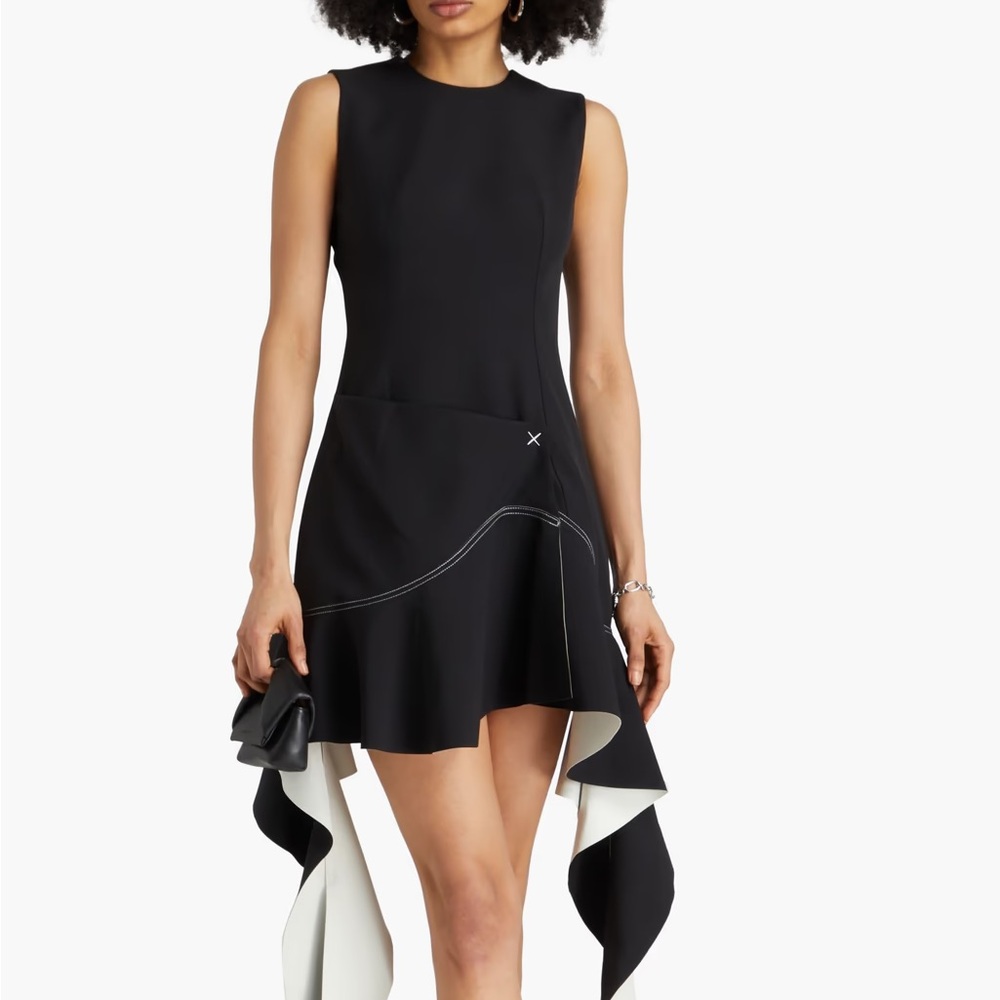 Jonathan Simkhai Black and White Asymmetric Ruffle Mini Dress